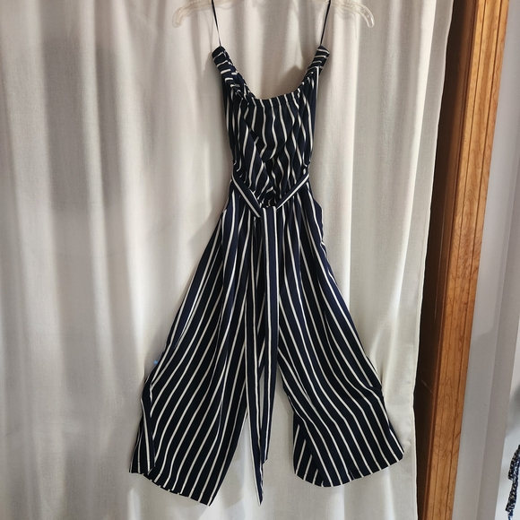 Ambiance M Strapless Nautical Navy and White Jumpsuit Wideleg With Pockets - Picture 6 of 6